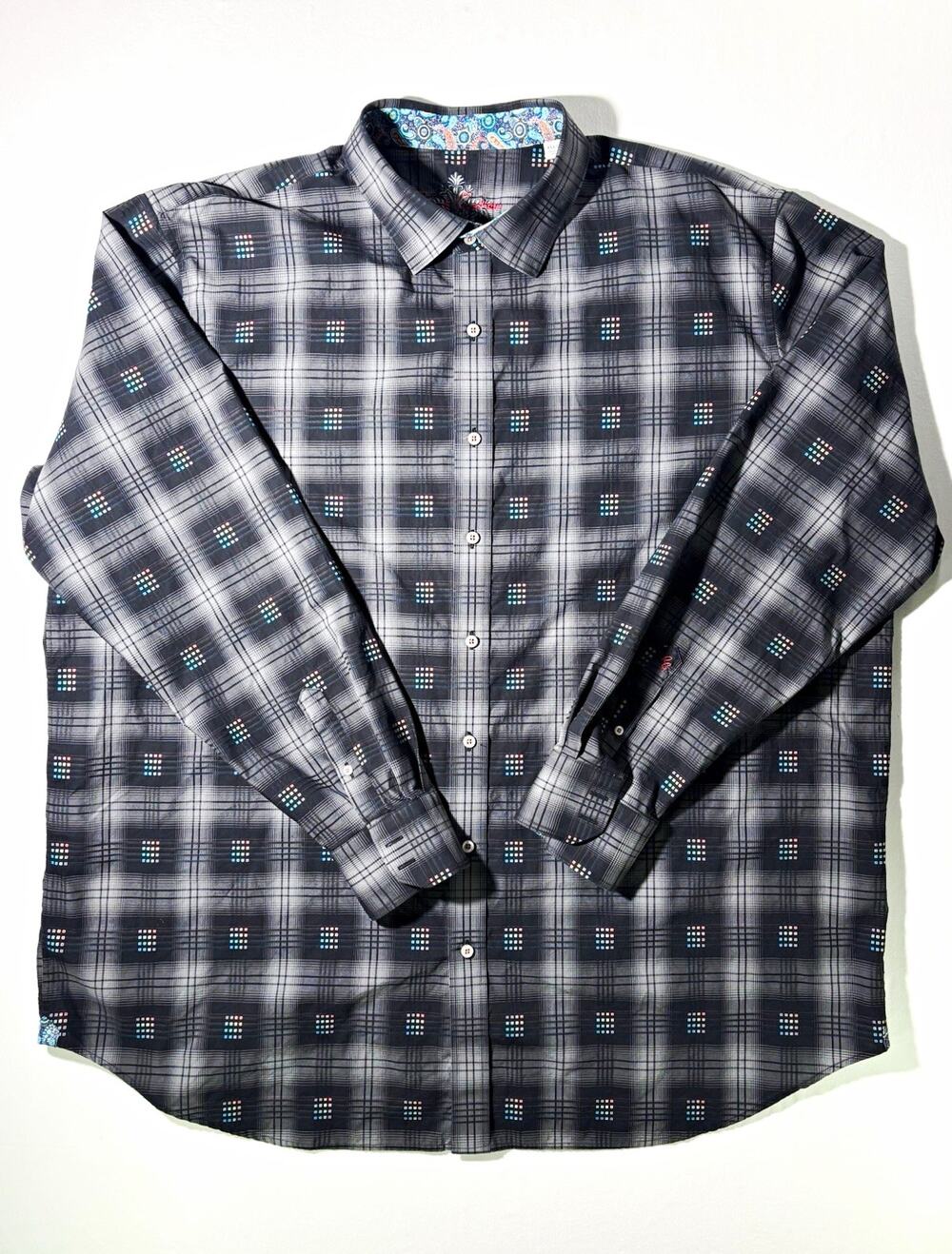 Robert Graham Classic Fit Button Shirt Men’s 3XLT Gray/Black Plaid Southwest